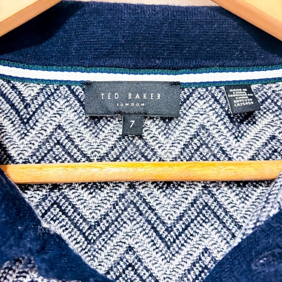 TED BAKER LONDON – Blue knitted polo shirt | Wool blend | 3XL - Picture 6 of 9
